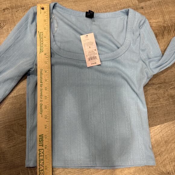 Wild Fable Women Small Trendy Square Neck Blue Long Sleeve Pointelle Shirt New - Picture 8 of 8